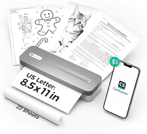 P1 Pro Portable Inkless Printer, 300 DPI Wireless Thermal Printing for iPhone Android Laptop PC, Print US Letter Documents Receipts Anywhere, for Travel Remote Work Home Office School, Grey by CamScanner