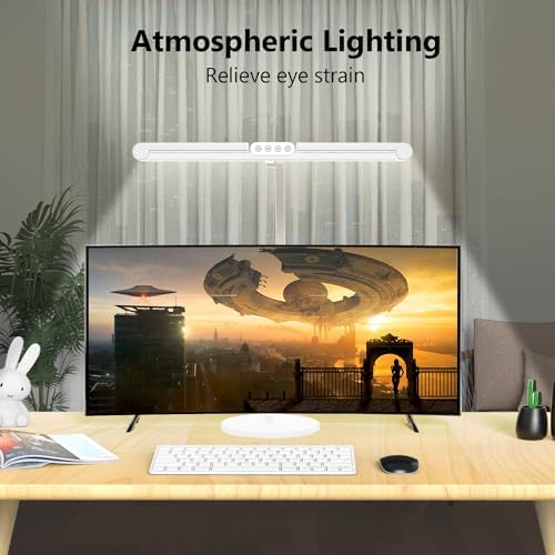Micomlan Led Desk Lamp with Atmosphere Lighting, Rotatable Tall Architect Desk Lamp for Home Office with Swing Arm, 24W Bright Auto Dimming Adjustable Computer Light with Base for Table - Image 3