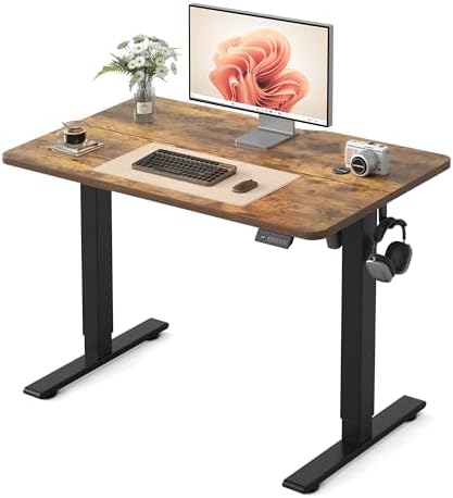 FEZIBO 40" Small Electric Standing Desk Height Adjustable Desk Rustic Brown by FEZIBO