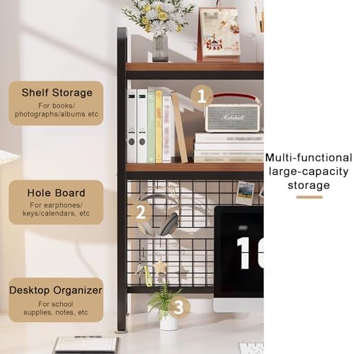 Computer Desktop Bookcase 2-Tier Multipurpose Wood Desktop Bookshelf Desktop Hutch Storage Organizer Desk Display Rack for Office Home Dormitory, Black/White - Image 5
