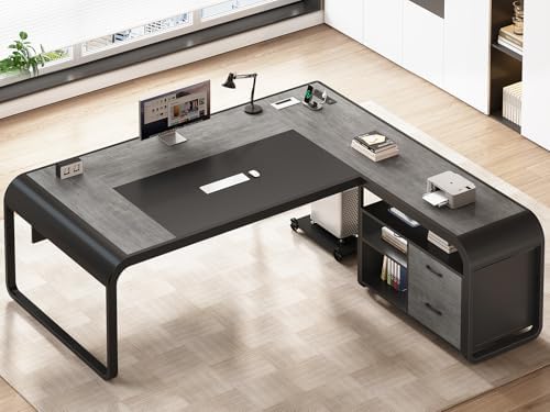 SEDETA 61" Executive L Shaped Desk with Drawer for Home Office,Grey - Image 6
