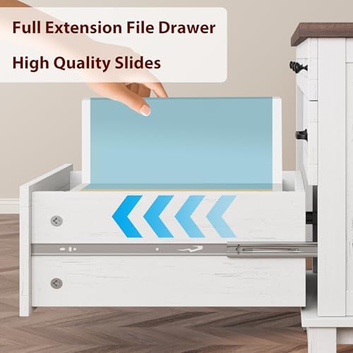 GarveeHome Executive Desk with Drawers, Farmhouse Home Office Desk with Charging Station, 53.54 in Wooden Computer Desk with File Cabinet Storage for Work Study Writing,White Walunt - Image 6
