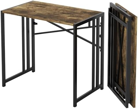 Lutown-Teen 35 inch Small Folding Computer Desk, Rustic Brown by Lutown-TeenHome