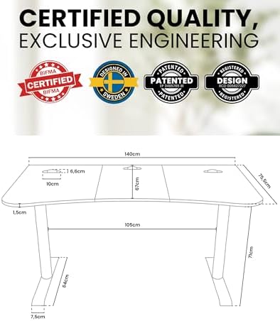 Arozzi Arena Medium Gaming Desk Pure Black - Image 3
