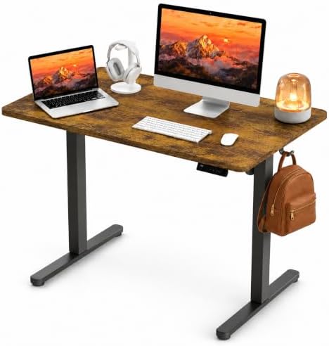 Electric Standing Desk, 40" x 24" Adjustable Height Sit Stand Desk, Small Space Workstation, Compact Computer Desk for Home Office, Stable Steel Frame (Rustic) by Unknown