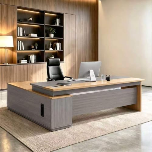 L Shaped Executive Desk with Drawers, Large Wood Workstation, Modern Executive Office Furniture for Home Office and Business Workspace, Multiple Sizes & Colors by Unknown