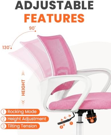NEO CHAIR Office Computer Chair Ergonomic Mid-Back Mesh Desk Chair, Pink - Image 5