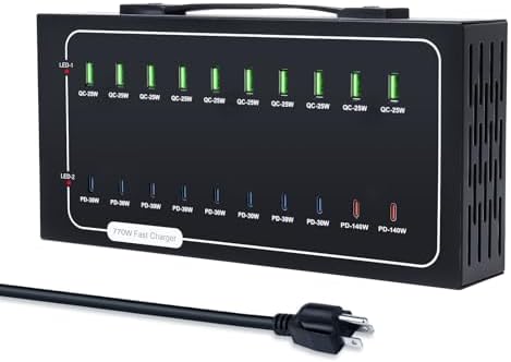 20 Port 770W USB Charging Station, Dual PD-140W USB C Charger Block by Yoodarmx