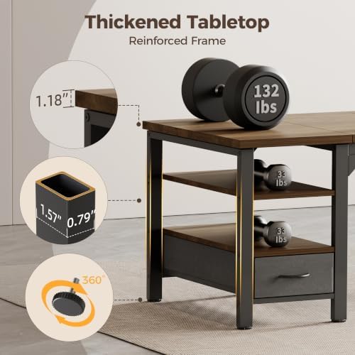 Mericonia 54" Computer Desk with Drawer, 1.2" Thick Reversible Office Desk - Image 4