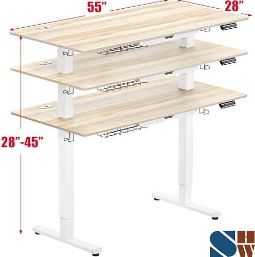 SHW 55 x 28 Electric Height Adjustable Standing Desk w/Drawer, Maple - Image 3
