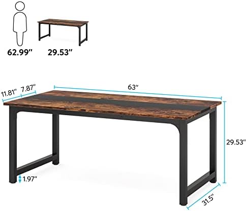 Tribesigns Modern Computer Desk, 63 x 31.5 inch Large Office Desk Computer Table Study Writing Desk Workstation for Home Office, Rustic/Black - Image 3