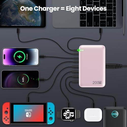 USB C Charger 200W USB C Charger Block,Upgraded GaN III 8-Port Fast Charging Station Hub,PD 65W Laptop Charging Adapter Compatible with MacBook Pro/Air,DELL,Steam Deck,iPhone 16/15/14,Galaxy S23/22 - Image 6