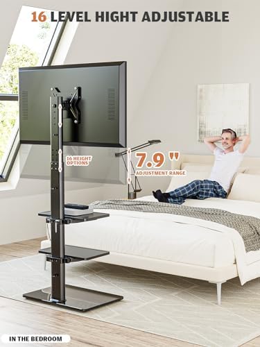 Universal Floor TV Stand with Mount for 19 to 43 inch Flat Screen TV, 100 Degree Swivel,Adjustable Height and Tilt Function, 3 Shelves Space Saving Standing TV Mount for Bedroom Living Room Corner - Image 5