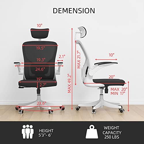 Monhey Office Chair, Ergonomic Office Chair with Lumbar Support & 3D Headrest & Flip Up Arms Home Office Desk Chairs Rockable Computer Chair Multi-Angle from 90° to 130° with 350LBS CapacityChair - Image 2