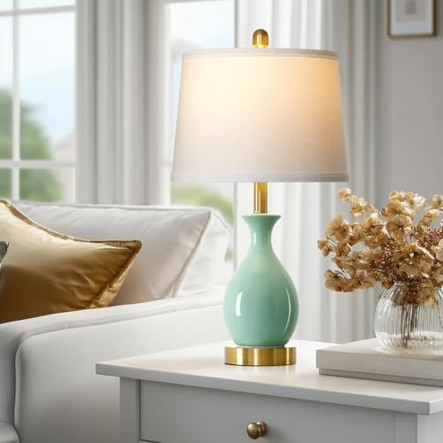 24″ Sage Green Ceramic Table Lamps Set of 2, Modern Classic Bedside Lamps for Bedroom Nightstand, Small Table Lamp for Living Room Side Table (2 LED Bulbs Included) - Image 3