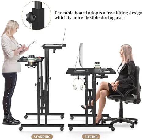 Enayplon Small Standing Desk with Wheels, Mobile Stand Up Desk, Portable Standing Table on Wheels for Walking Pad, Rolling Computer Desk Adjustable Height, Tall Table - Image 6