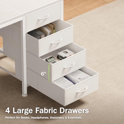 PRAISUN 55.1 Inch Computer Office Desk with Power Outelts and USB-C Port, Reversible Gaming Desk with 4 Fabric Drawers, Work Study Desk Work from Home, White - Image 6