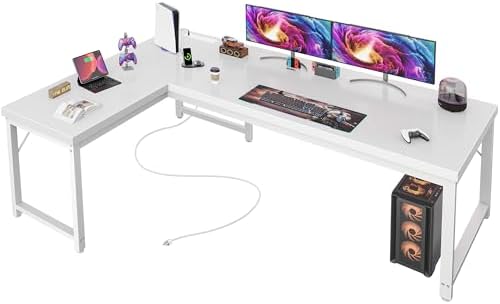 Huuger 63 Inch L Shaped Desk with Power Outlets & 0.95 Inch Thicker Desktop by Huuger