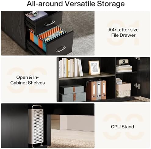 Tribesigns 85.8-Inch L-Shaped Executive Office Desk with File Drawers & Storage Cabinet, Professional Corner Computer Desk Extra Large Business Workstation with Adjustable Shelves (Gray&Black) - Image 6