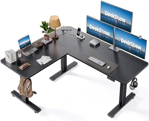 63x55 L-Shaped Electric Standing Desk with Charging Station by Unknown