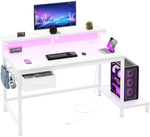 DurayLoly 32" Computer Desk with Power Outlet & Fabric Drawer,White by Durayloly