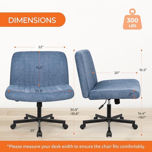 Orange Factory Criss Cross Chair, Wide Fabric Vanity Desk Seat, Blue Wheel - Image 2