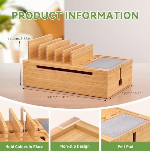 Pezin & Hulin Bamboo Charging Station-Natural, (No USB Charger and Cables) - Image 4