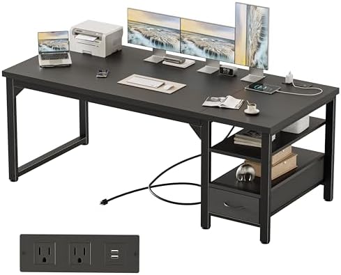 Mericonia 63" Computer Desk with Drawer, 1.2" Thick Reversible Office Desk by MERICONIA