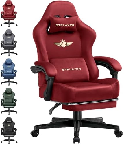GTPLAYER Gaming Chair Fabric with Pocket Spring Cushion, Big and Tall Gamings Chairs 350LBS High Back Computer Chair with Footrest for Adults Lumbar Support Swivel Game Chair for Office Gaming Red by GTPLAYER