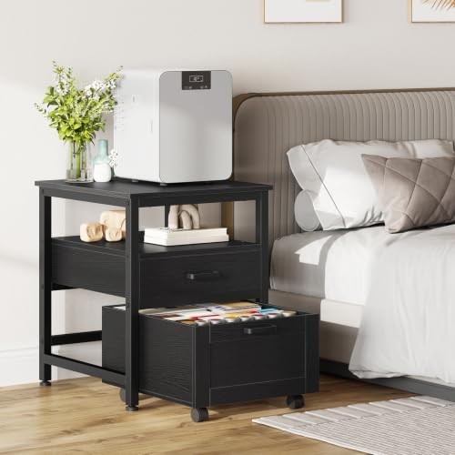 HOOBRO Mini Fridge Stand, Mini Fridge Stand with Wooden Drawers and Shelf - Image 6