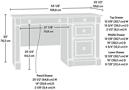 Sauder Palladia Computer Desk with Drawers, Home Office Desk with File Cabinet Storage Drawer, Cable Management, Keyboard Tray, in Vintage Oak finish - Image 3
