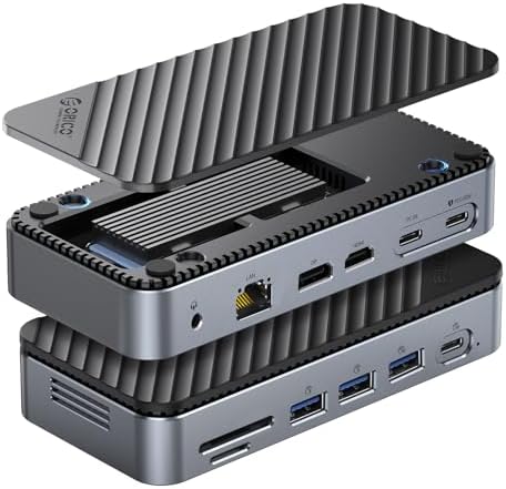 ORICO 12-in-1 USB C Hub with m.2 ssd Enclosure, USB C Docking Station Dual Monitor HDMI DP 8K@30Hz/4K@60Hz, 10Gbps USB, Gigabit Ethernet, 100W PD, SD TF Reader for Mac & Windows Laptops M2P11 by ORICO