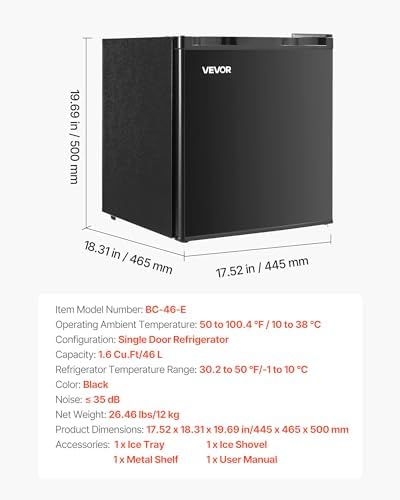 VEVOR Mini Fridge with Freezer, 1.6 Cu.Ft Compact Refrigerator w/Micron Freezer Zone, 7-Modes Adjust Temp, Energy Efficient Small Fridges, Reversible Door, Low Noise, for Bedroom Dorm Office, Black - Image 7