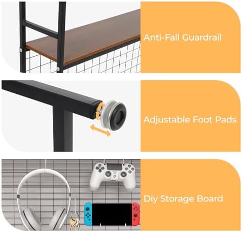 FAHKNS 2-Tier Desktop Bookshelf - Metal Desktop Bookshelf Organizer，Desk Book Organizer with 3 Hooks & DIY Storage Mesh，Suitable for Office/Game Room/Study/Powder Room（Black） - Image 3