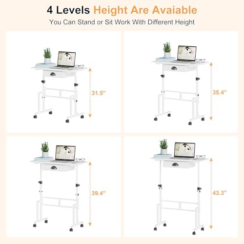 Cidaziya Adjustable Height Standing Desk for Walking Pad Treadmill, Portable Rolling Desk for Laptop with Drawer, Small Moblie Sit to Stand Desk On Wheels with Stiffener for Home Office Dorm Bedroom - Image 7