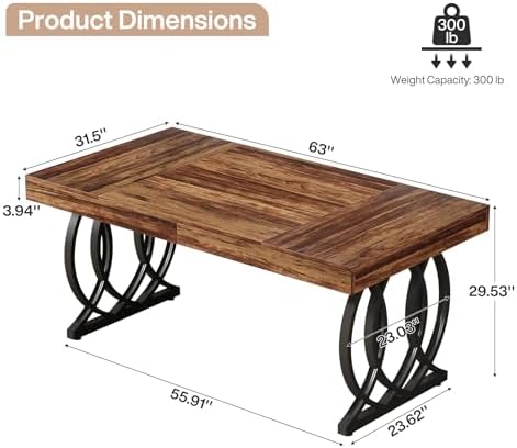 Tribesigns 63-Inch Executive Desk, Modern Office Computer Desk with Stylish Gold Legs, Rectangular Workstation for Home Office, Small Conference Table for Meeting Room (Brown & Black) - Image 2