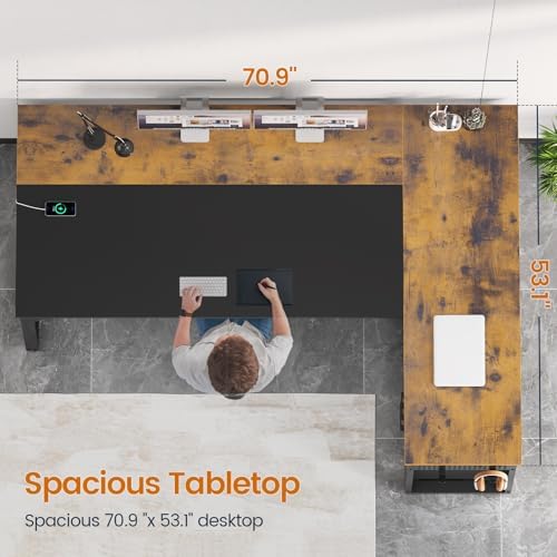 UPOSOJA 71" L Shaped Executive Desk, Office Desk with Storage Drawers - Image 5