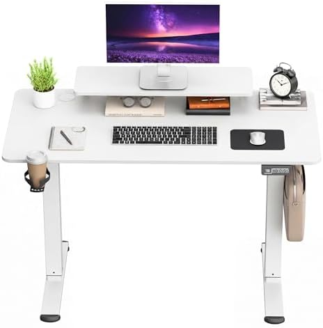 Furmax Electric Standing Desk, 47 x 24 Inches Sit Stand up Desk, Sit Stand Height Adjustable Home Office Desk with Monitor Stand (White, 47) by Furmax