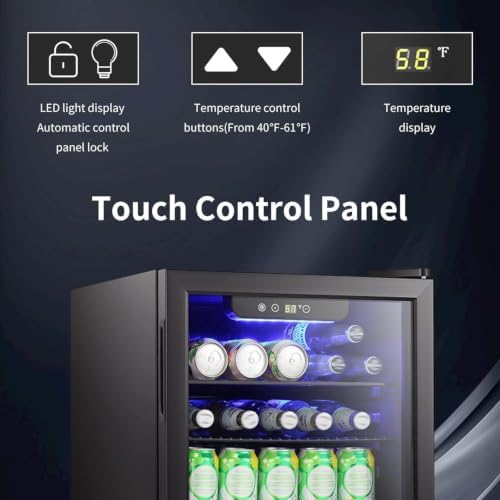 Antarctic Star Mini Fridge-95 Can Beverage Refrigerator Wine Cooler Clear Front Glass Door Small Drink Touch Screen for Soda Beer Bar Office Home 2.6 cu.ft - Image 3