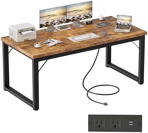 Mericonia 54 Inch Computer Desk with Power Outlets, 1.2" Thick Office Table by MERICONIA