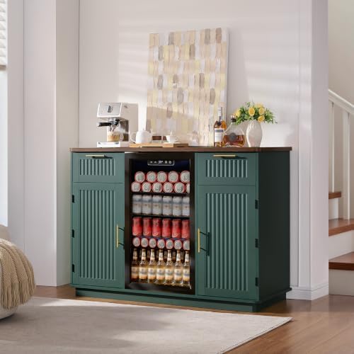 Okvnbjk Mini Fridge Cabinet with Storage & Power Outlet, Green - Image 7