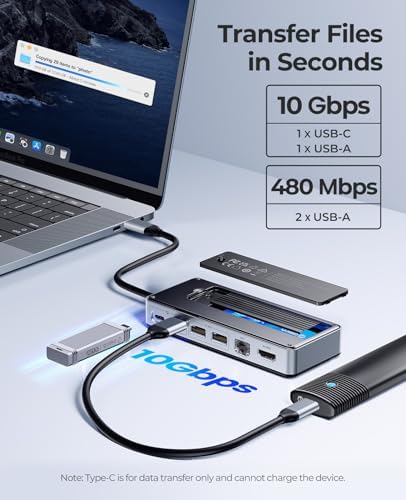 ORICO USB-C Hub with M.2 SSD Enclosure, 8-in-1 USB C Docking Station Fits M.2 NVMe/SATA SSD, 10Gbps, 4K@60Hz HDMI, 100W PD, Ethernet - OM28PR - Image 4