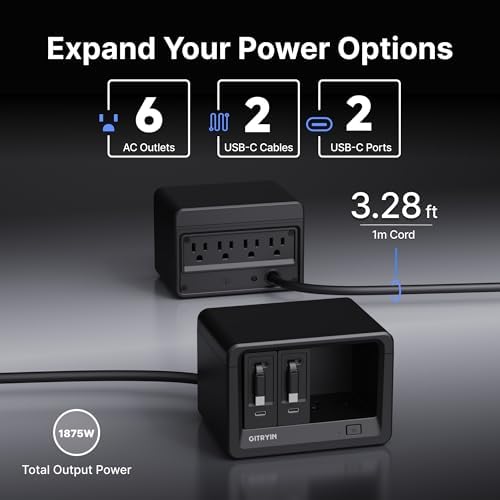 Gitryin 10-in-1 Desktop Charging Station, 6 AC, 80W Retractable GaN Charger - Image 3