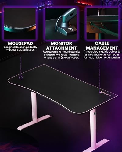 Arozzi Arena Medium Gaming Desk Pink - Image 4