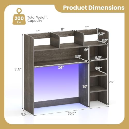 GLACER Desktop Bookshelf with LED Lights, Desk Hutch for Max 25" Monitor - Image 3