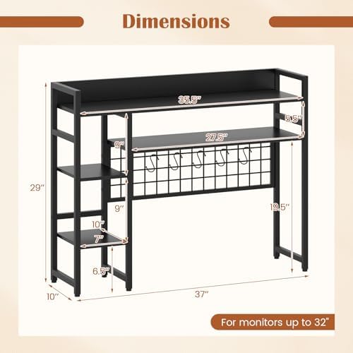 DREAMADE 4-Tier 37" Desk Hutch, Desk Shelf, Black - Image 3
