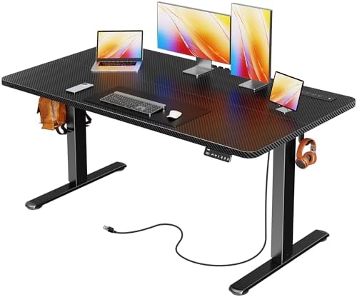 Huuger 55 X 24 Inch Electric Standing Desk with Power Outlets and USB-C Port, Height Adjustable Desk, Sit Stand Desk for Home Office, Computer & Gaming Desk, Stable Steel Frame, Carbon Black by Huuger
