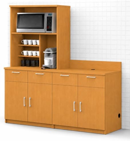 BREAKtime Breakroom Cabinet with 4-Door Base Storage & Upper Hutch, Microwave Space, Commercial-Grade, Fully Assembled, 72" W x 24" D x 75" H, Appliances Not Included, Beech - Image 4
