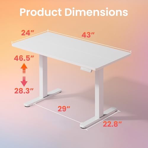 HUANUO 43x24 Inch Electric Standing Desk, Height Adjustable, White - Image 3