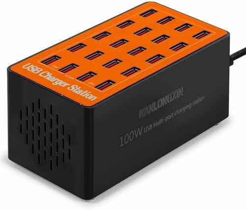 USB Charging Station,100W 20-Port Multi Smart Safety Fast Charger Station for Phone Tablet Watch Headphone PS, Compact Desktop Charger Home Office Travel by WANLONGXIN